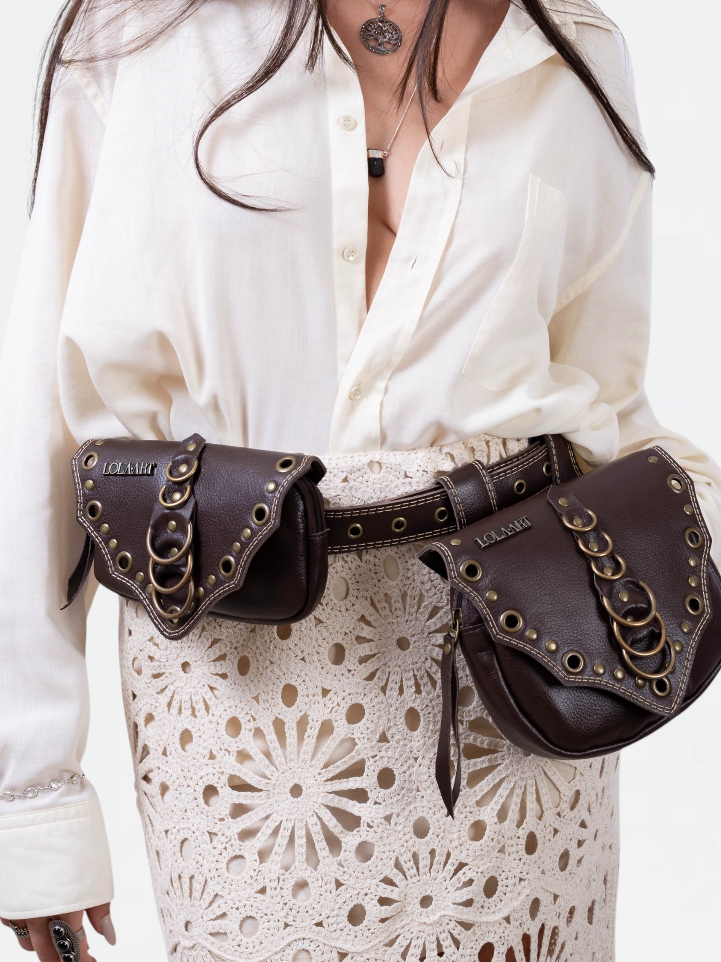 Cartucheira Brown Double Rings Couro