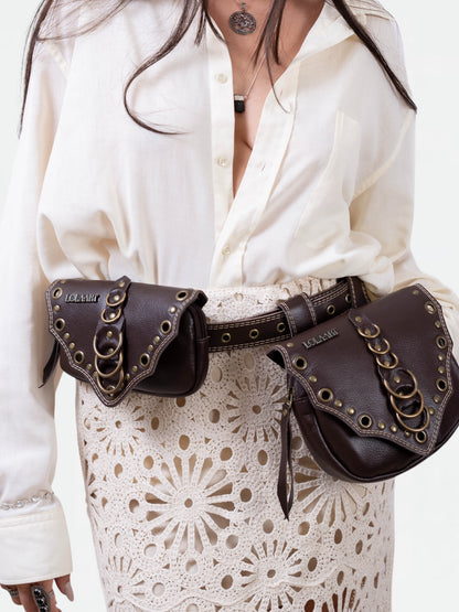 Cartucheira Brown Double Rings Couro