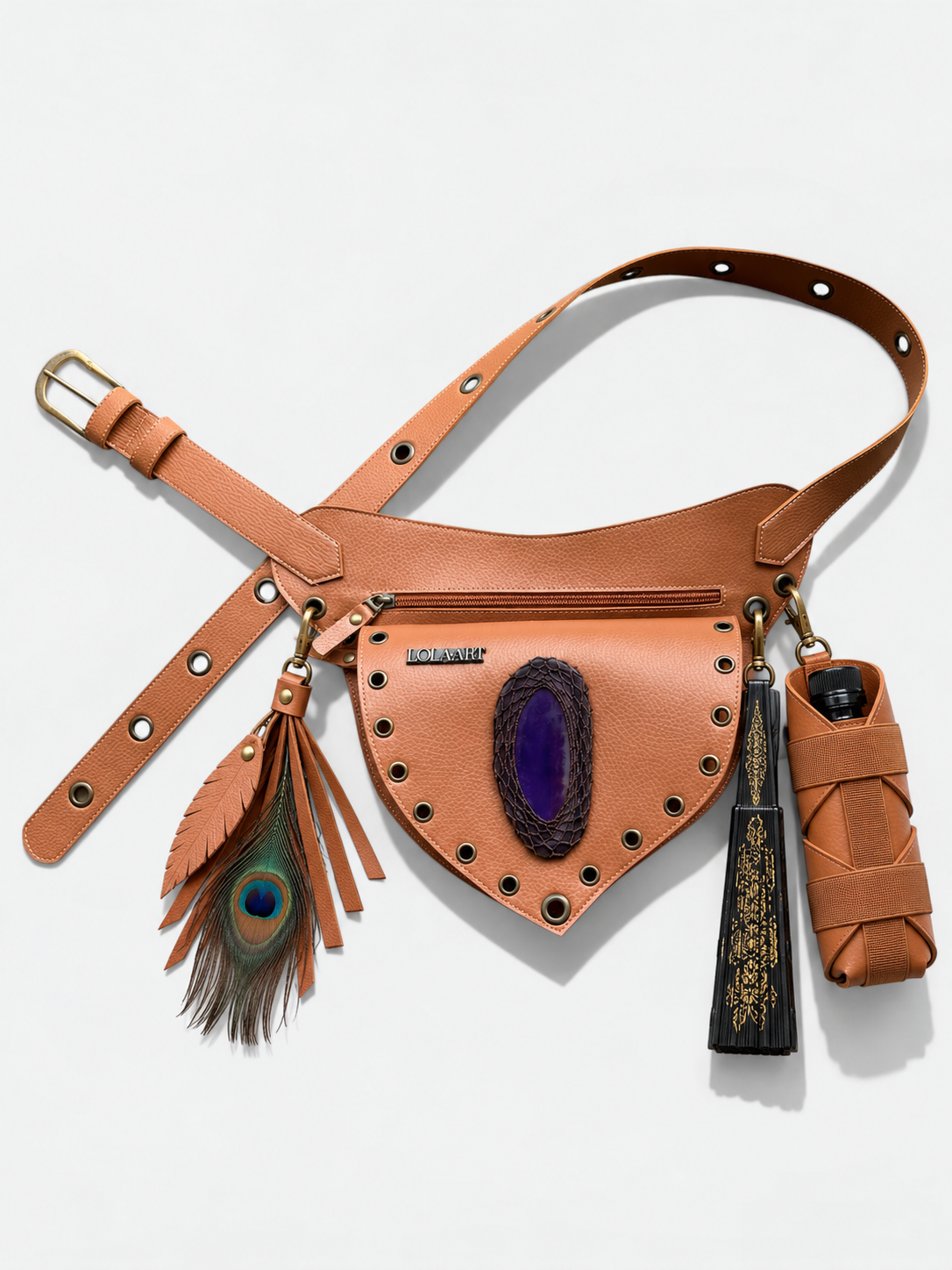 Kit: Cartucheira Camel Ágata Roxa + Porta Água + Porta Leque + Chaveiro