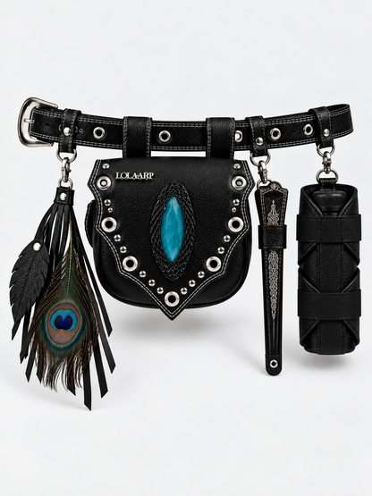 Kit: Cartubag Ágata Verde Água Couro + Porta Água + Porta Leque + Chaveiro