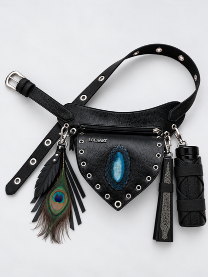 Kit: Cartucheira Black Ágata Azul + Porta Água + Porta Leque + Chaveiro