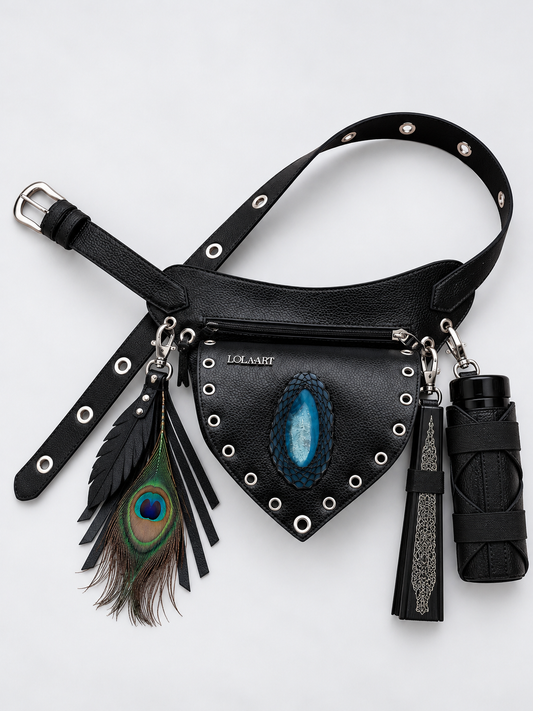 Kit: Cartucheira Black Ágata Azul + Porta Água + Porta Leque + Chaveiro