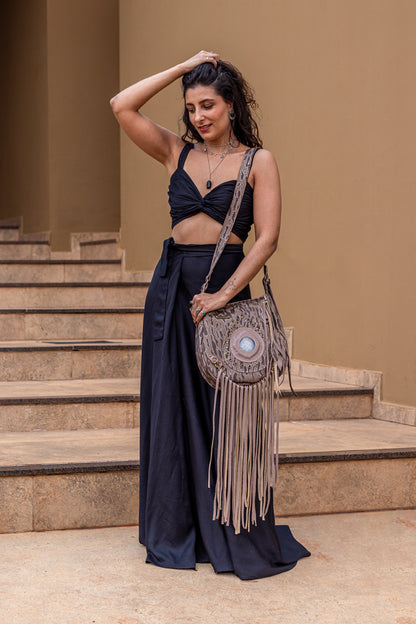 Bolsa Com Franja Boho Maya Couro