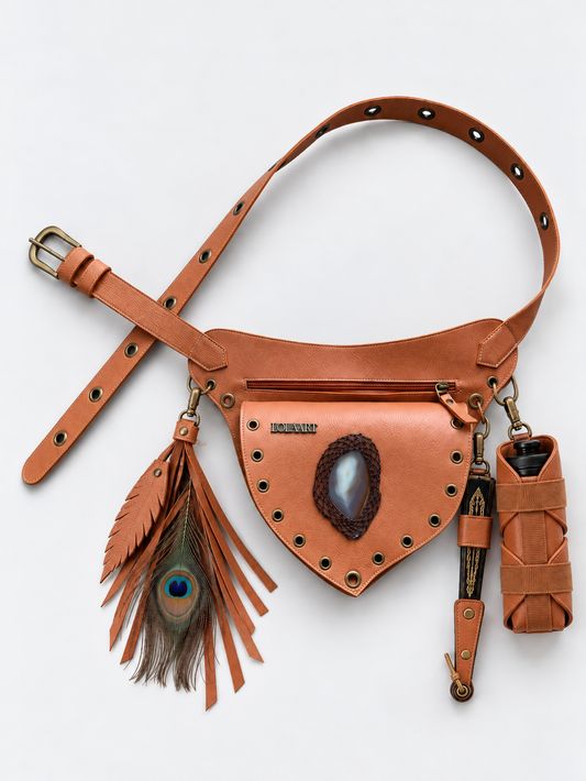 Kit: Cartucheira Camel Ágata Marrom + Porta Água + Porta Leque + Chaveiro