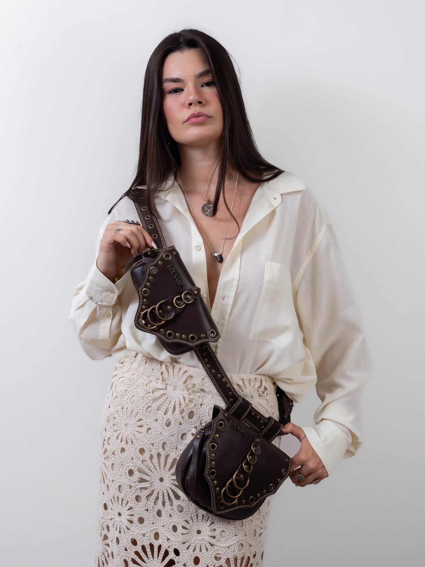 Cartucheira Brown Double Rings Couro