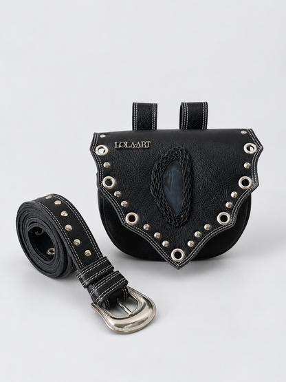 Kit: Cartubag Ágata Preta Couro + Porta Água + Porta Leque + Chaveiro