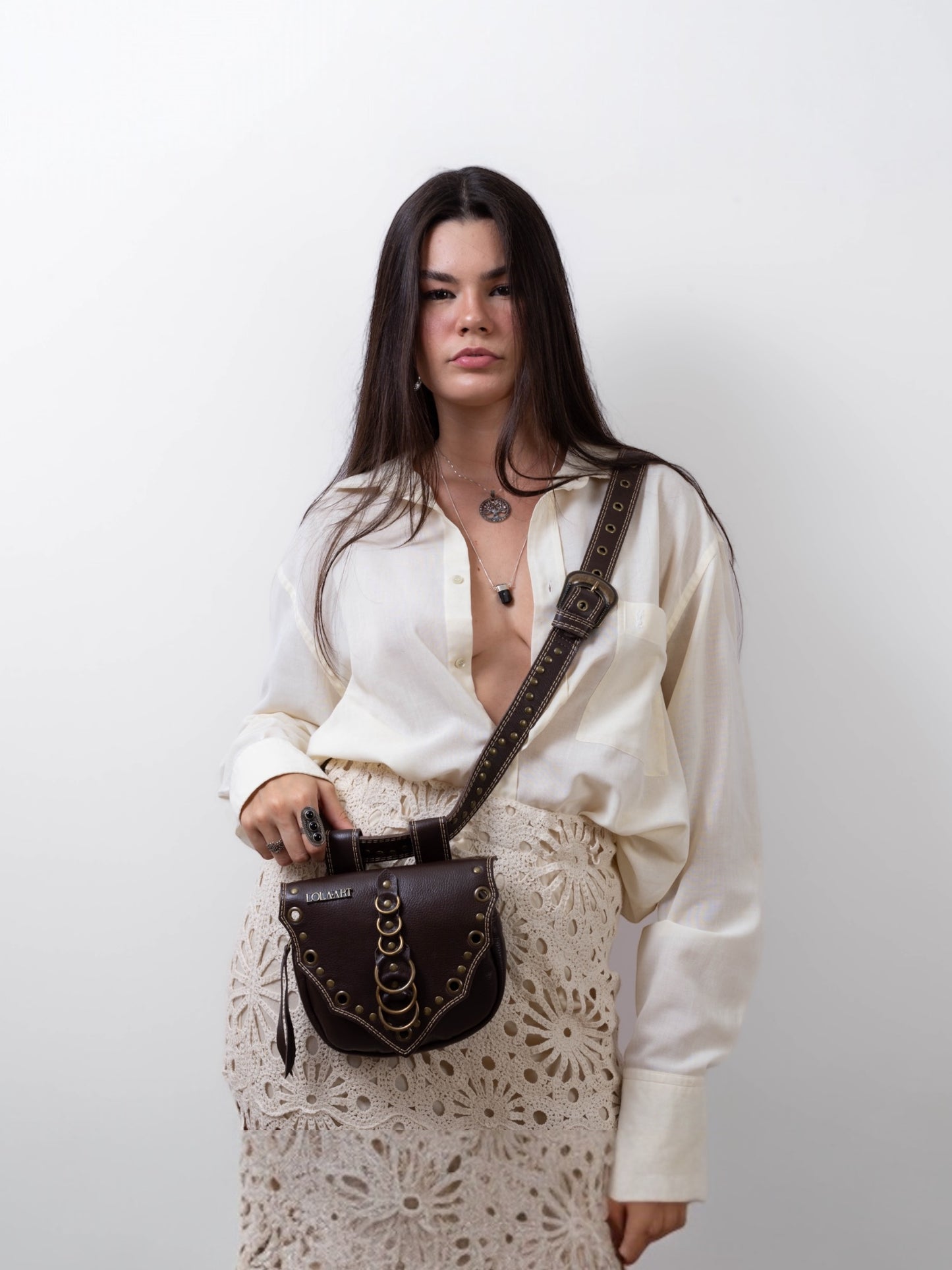 Cartucheira Brown Double Rings Couro