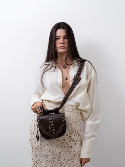 Cartucheira Brown Double Rings Couro