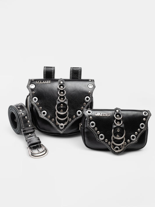 Cartucheira Black Double Rings Couro