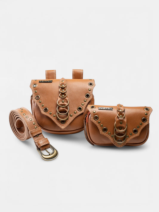 Cartucheira Camel Double Rings Couro