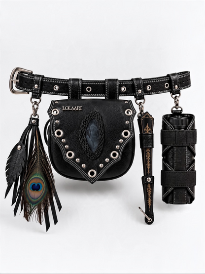 Kit: Cartubag Ágata Preta Couro + Porta Água + Porta Leque + Chaveiro