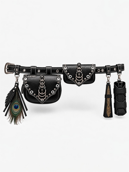 Kit: Cartucheira Black Double Rings Couro + Porta Água + Porta Leque + Chaveiro