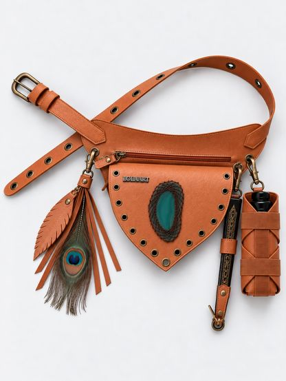 Kit: Cartucheira Camel Ágata Verde Água + Porta Garrafa + Porta Leque + Chaveiro