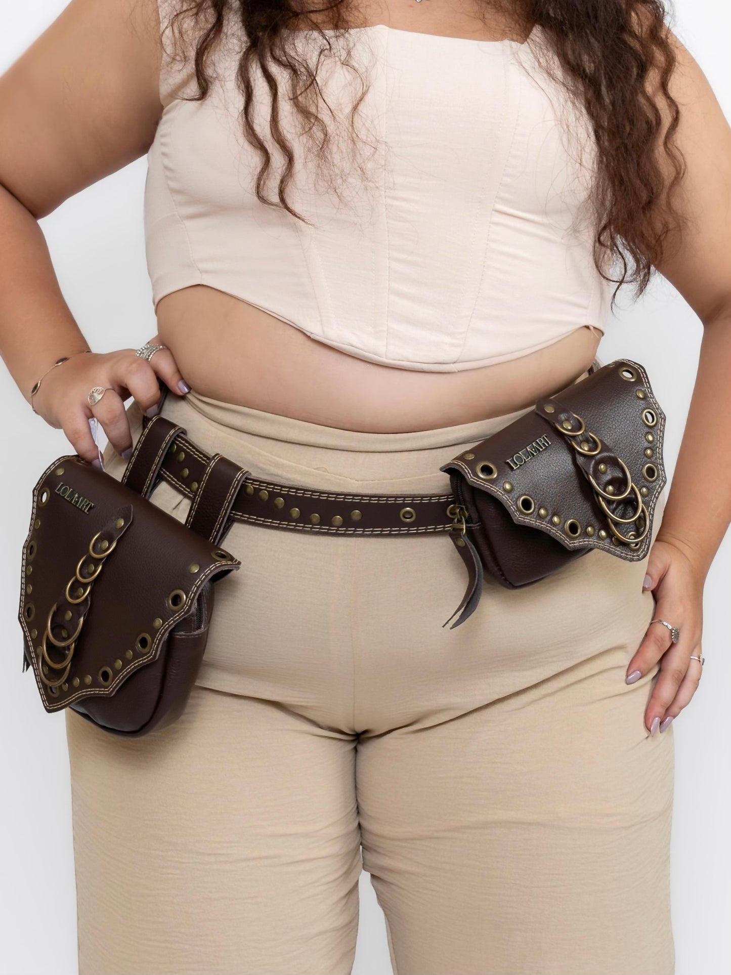 Cartucheira Brown Double Rings Couro