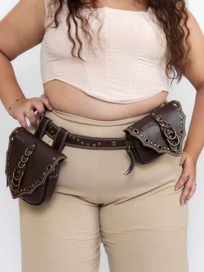 Cartucheira Brown Double Rings Couro