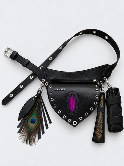Kit: Cartucheira Black Ágata Pink + Porta Água + Porta Leque + Chaveiro
